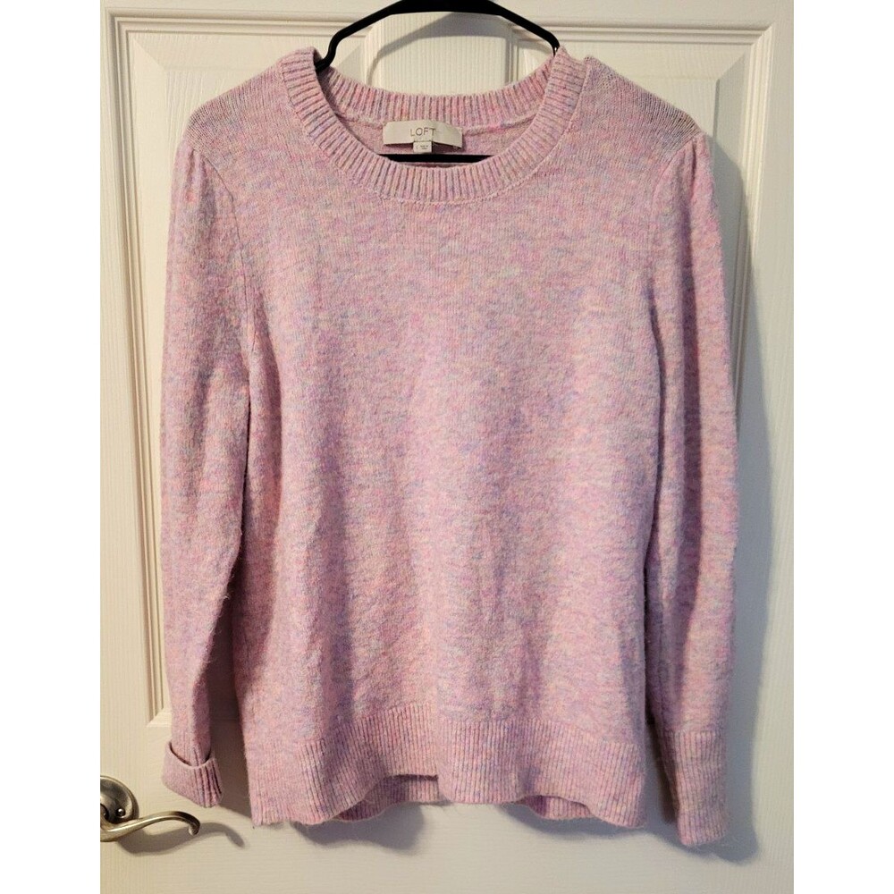 LOFT Space Dye Pastel Crewneck Sweater Pink Lavender Knit Size Large